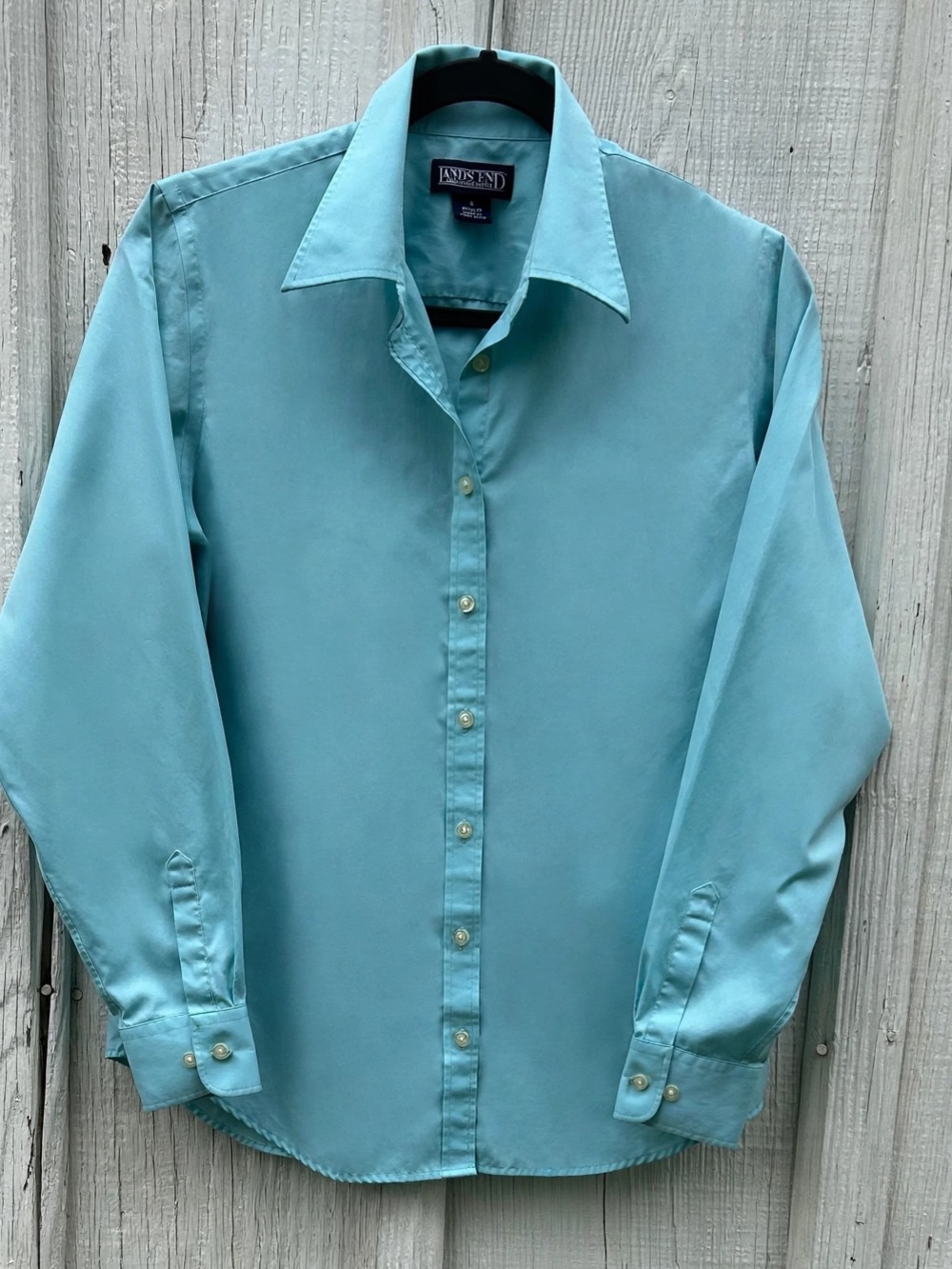 Lands' End Aqua Blue Button Down Shirt Women's 8 Regular 100% Cotton Workwear